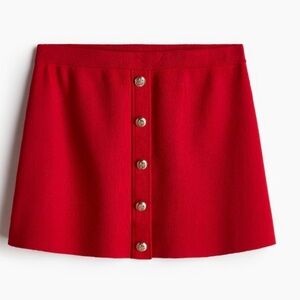 H&M | BUTTON-FRONT FINE-KNIT SKIRT | Red and Gold | Small | Women